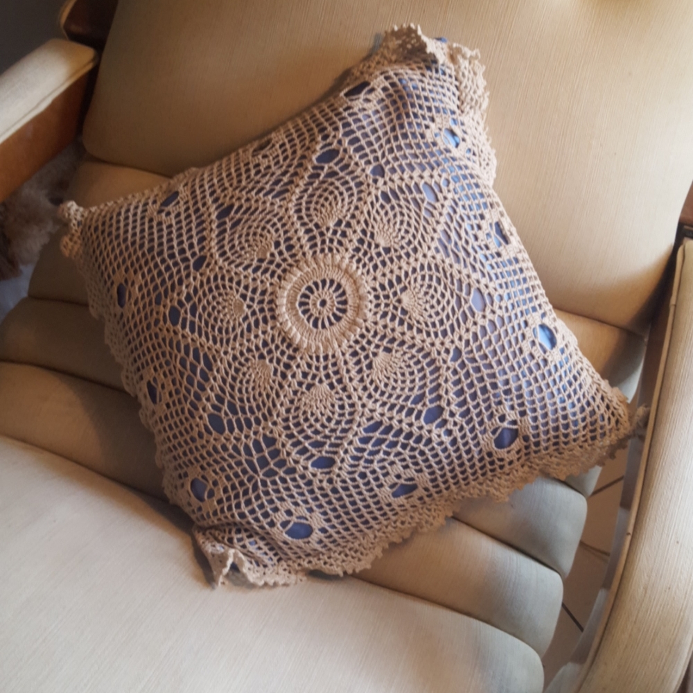 Crochet cottagecore pillow